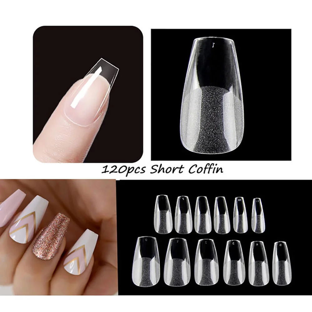 120pcs Short T-shaped Transparent Press-On Nails