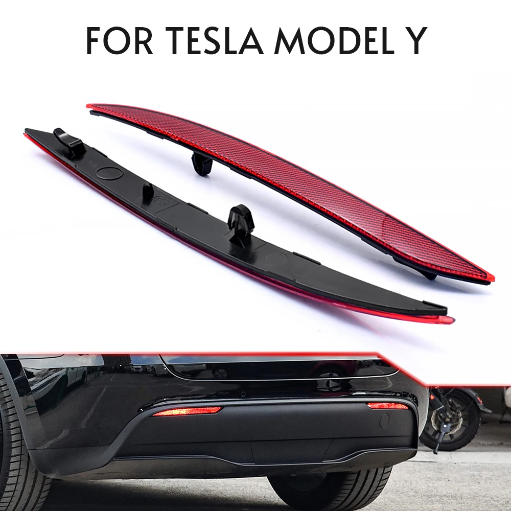 2pcs Tail Rear Bumper Reflector Red Reflective Light Strip For Tesla ...