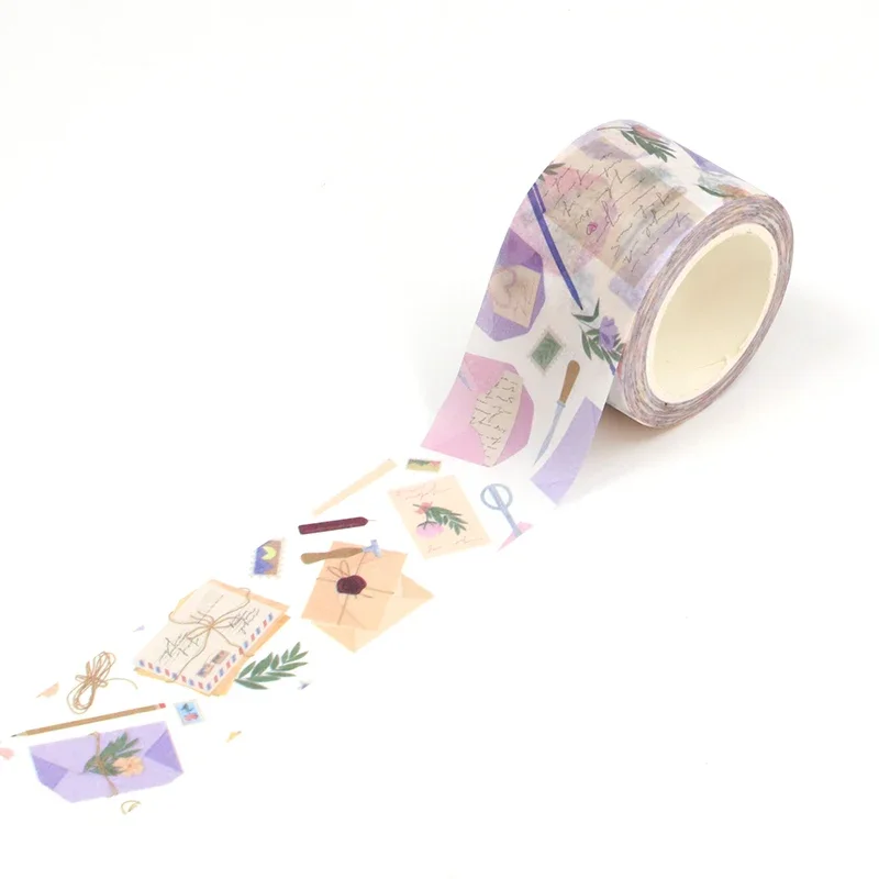 

1X 10M Decor Cute Vintage Floral Leaves Mail and Script Washi Tape for Scrapbooking Journaling Adhesive Masking Tape Stationery