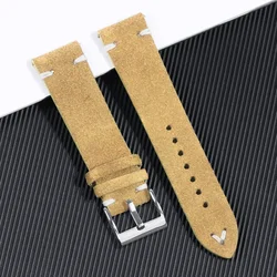 High Quality Blue Suede Leather Vintage Watch Strap and Sport Bracelet Accessory - 22mm (Khaki white)