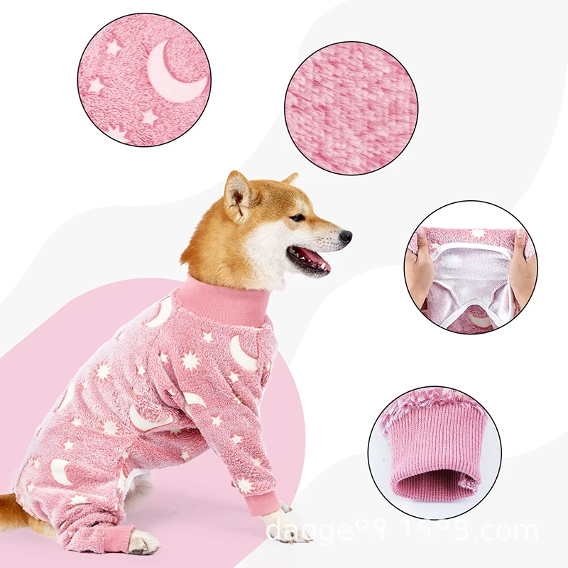 Dog Pajamas Jumpsuit - Warm Fleece Four-Legged Winter Outfit for Medium Large Dogs