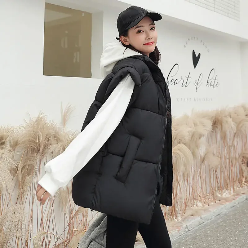 

Fashion Chaqueta Loose Warm Ladies Vest Thick Sleeveless Down Cotton Vest Female Solid Parkas Vest Woman Jacket Waistcoat