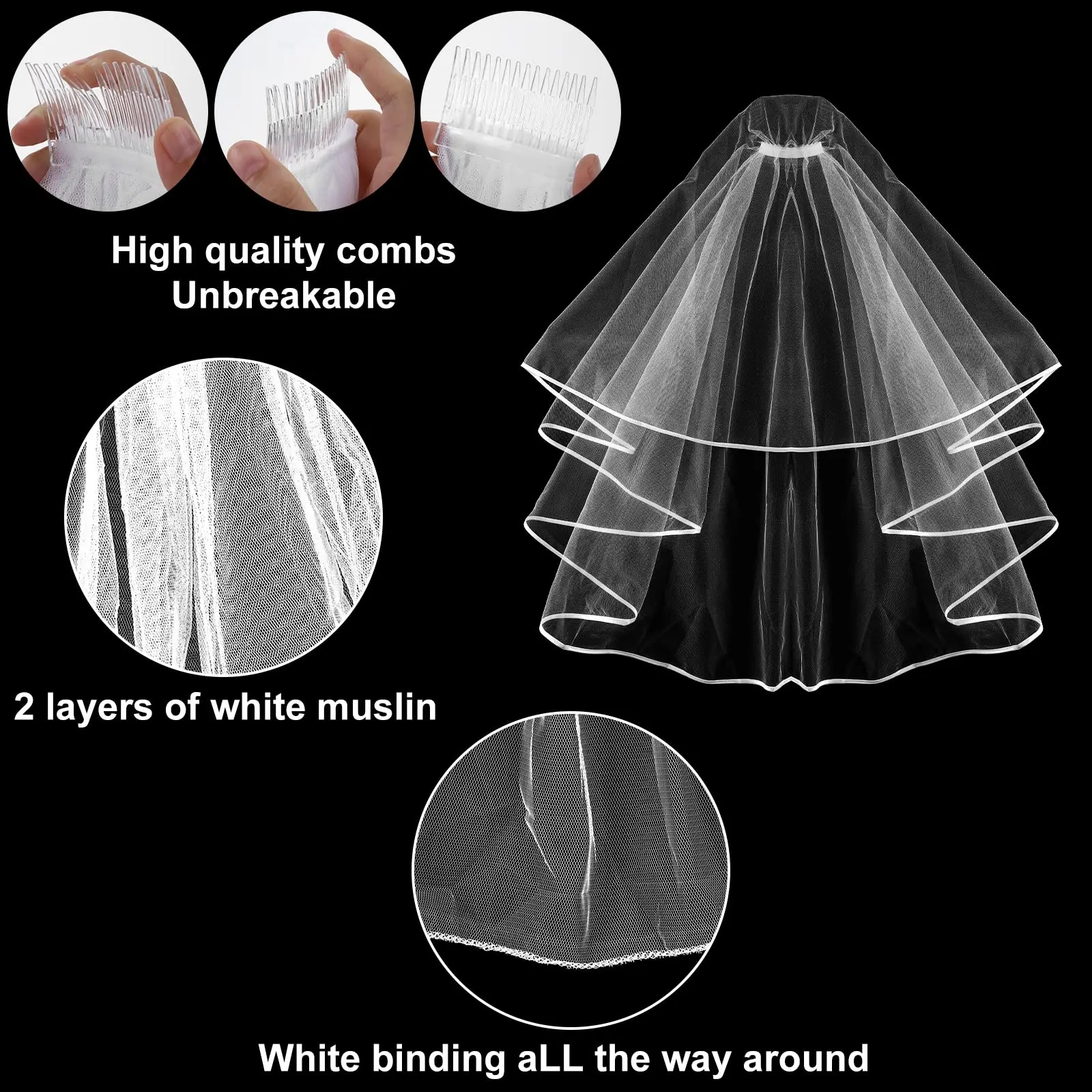Wedding Bridal Veil with Comb 2 Tier Tulle Bridal Tulle Veil with Comb for Brides Shower Bachelorette Hen Do Night Party 2023