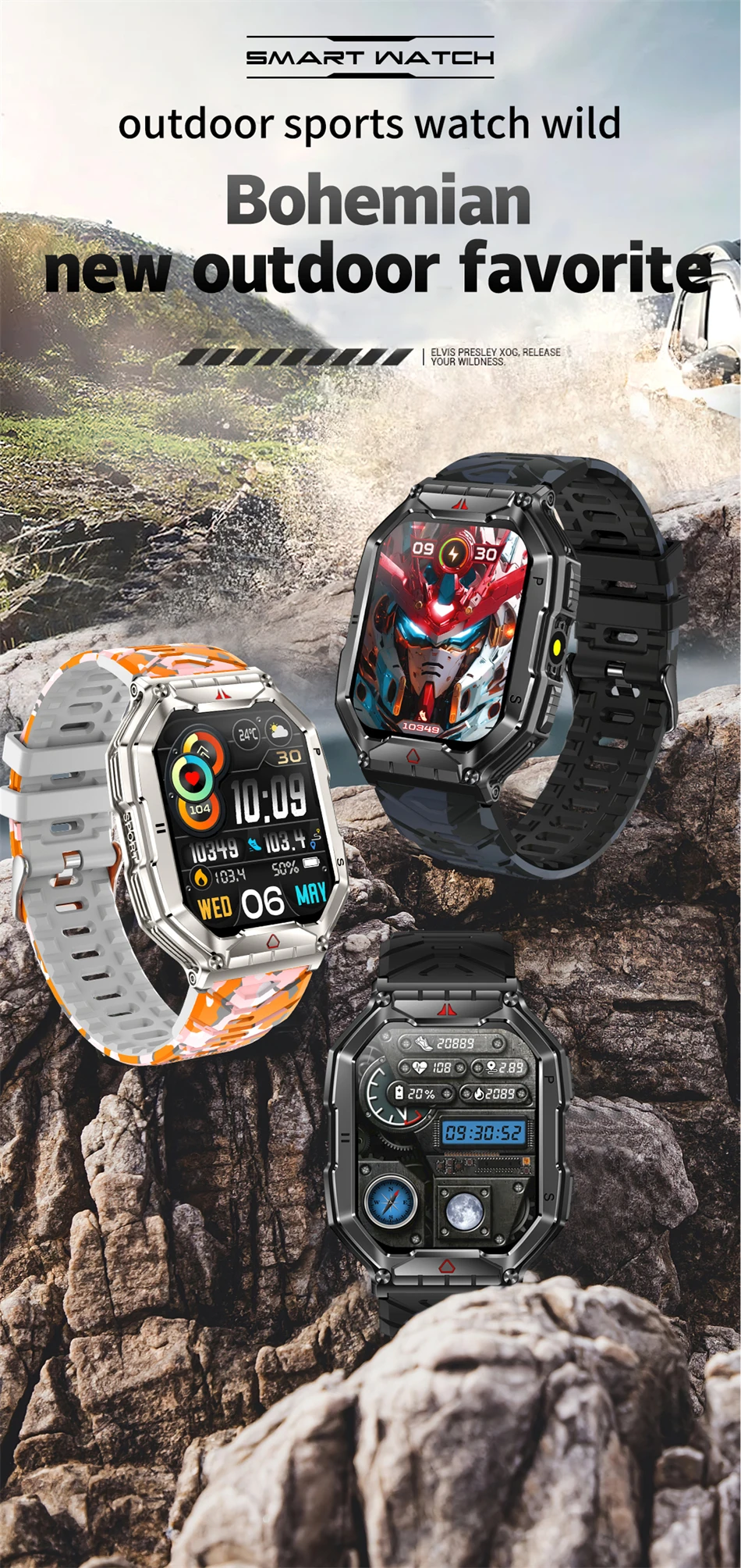 2024 Outdoor-Sport-Smartwatch, GPS-Tracking, 650 mAh Akku, 1 ATM, wasserdicht, Kompass, Bluetooth-Anrufuhr für Herren_voghion.com