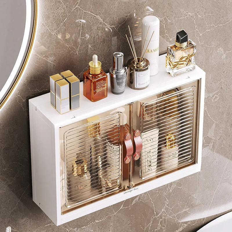 Bathroom wall-mounted storage box Toiletry-skincare products perforation-free storage rack Household dustproof storage box 3