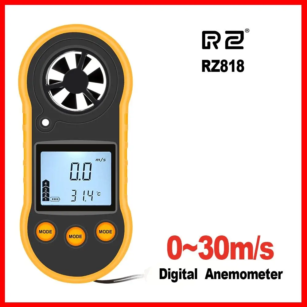 RZ Portable Anemometer Anemometro Thermometer Wind Speed Gauge Meter Windmeter 30m/s LCD Digital Hand-held Measure Anemometer