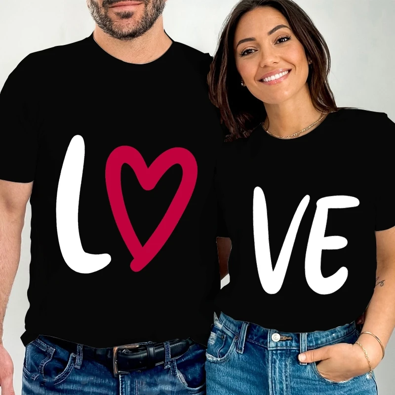 

Парные рубашки с надписью Love, летняя футболка с забавным графическим принтом для жены и мужа, футболки с коротким рукавом, подходящая одежда для влюбленных