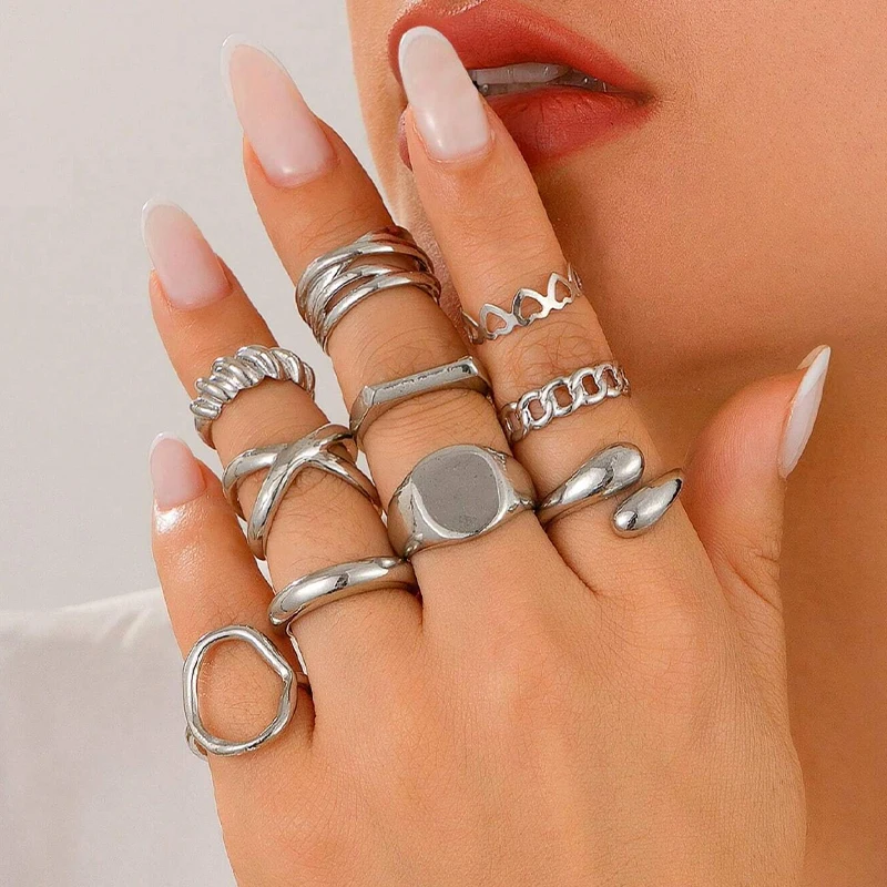 10 Pcs Vintage Minimalist Rings For Women Fashion Hollow Out