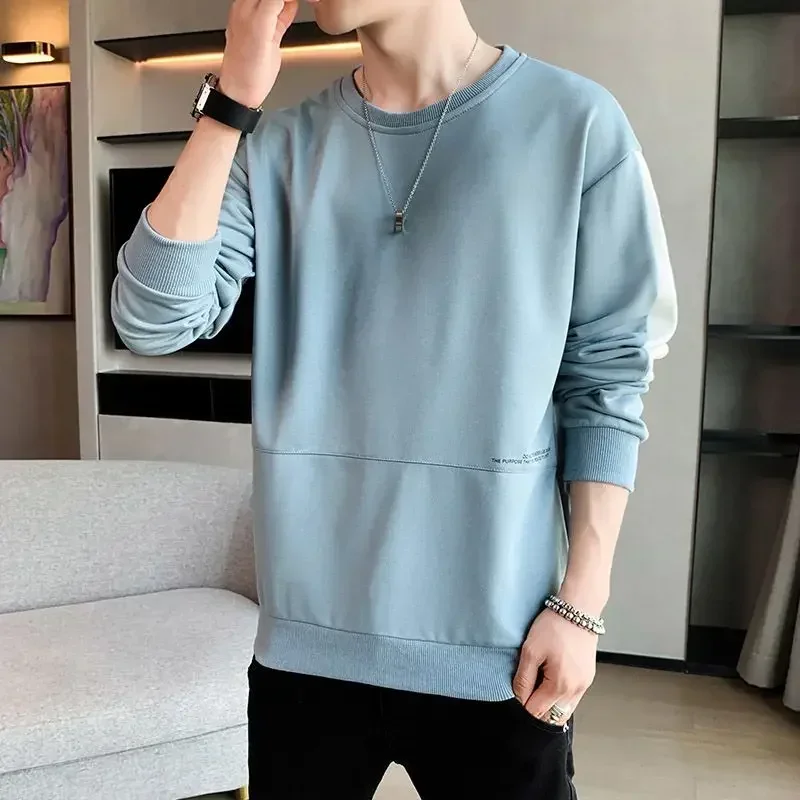 thumbnail image 1 of Sudadera para hombre, sin capucha, ropa masculina, jersey gráfico bordado, camiseta azul de una pieza, cálida, nueva, en overfit simple S, 1 of 5