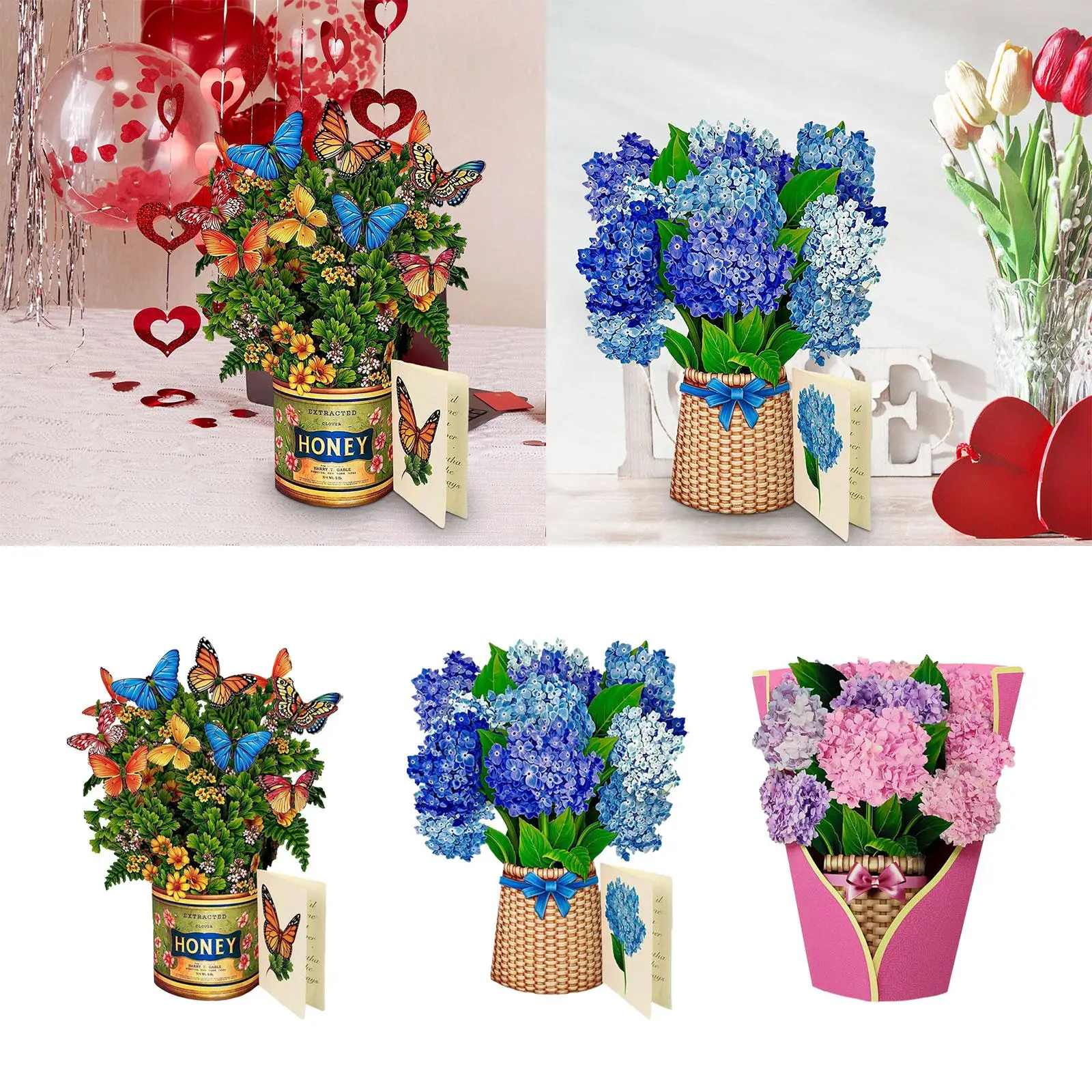Valentine's Day Cards Valentines Day Decor Holiday Card 3D Flower Bouquet Card for Her Couples Celebration Party