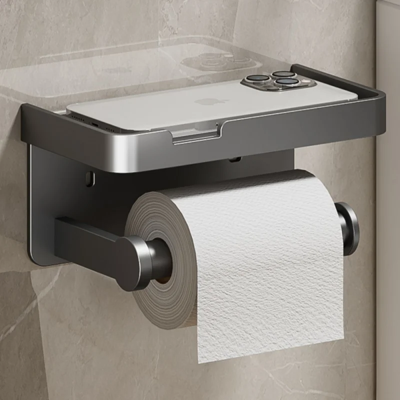 

Large Toilet Paper Holder Wall-Mounted Paper Roll Holder with Storage Tray Toilet Organizer Phone Stand Bathroom Accessories