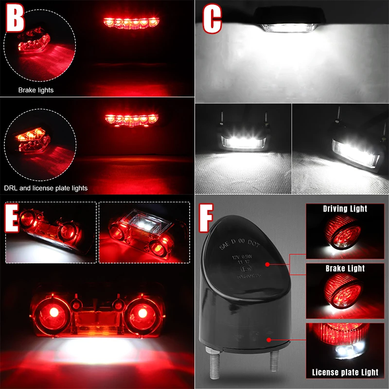 Fanale Posteriore LED Universale Per Moto - Rosso E Ambra, Funzione Stop/Timone/Freccia, 12V, Per Bobber E Chopper