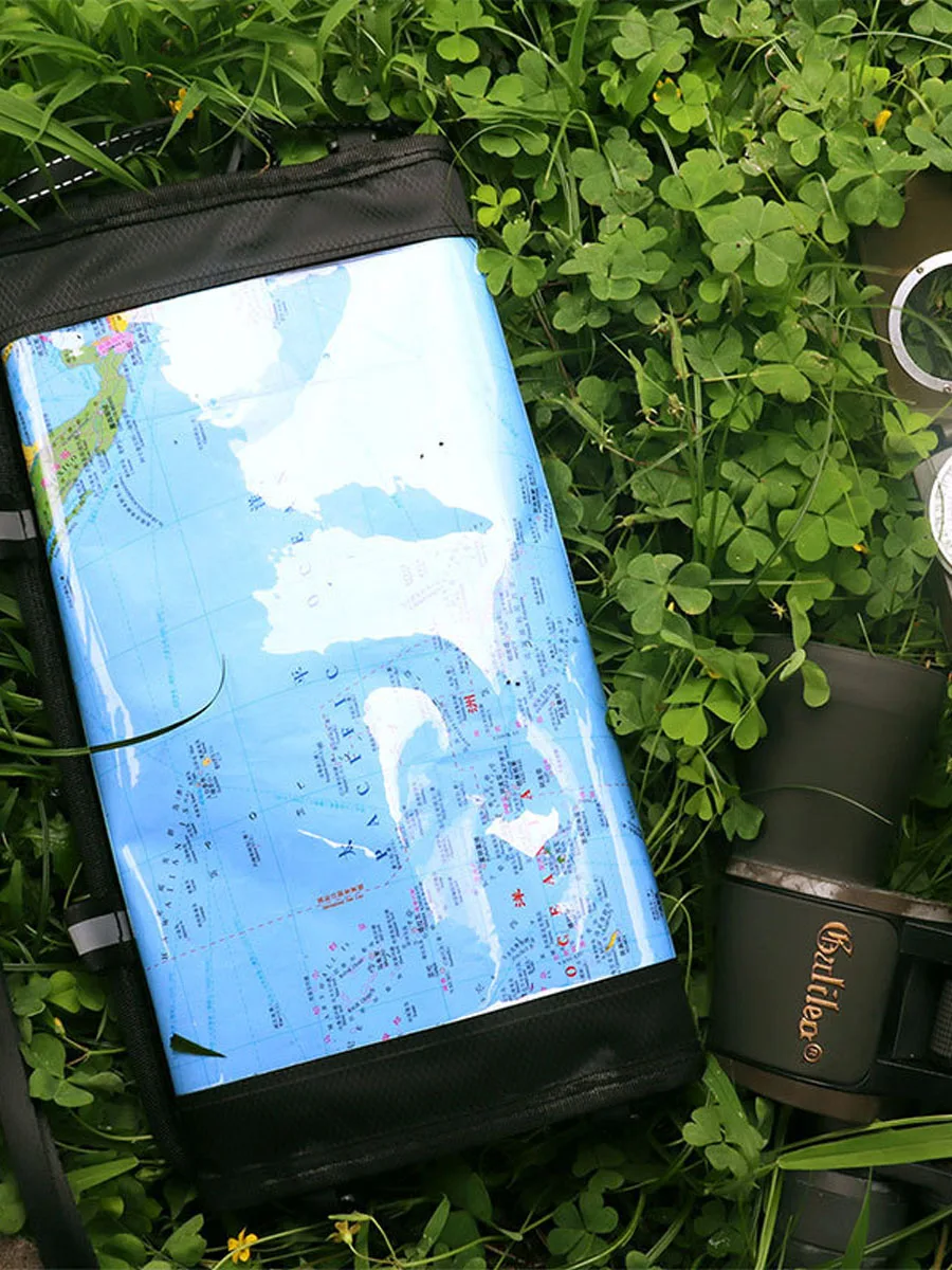 Kosibate Map Bag Waterproof PVC World Map Case Outdoor Cover for Travel Hiking with Clear Window & Lanyard