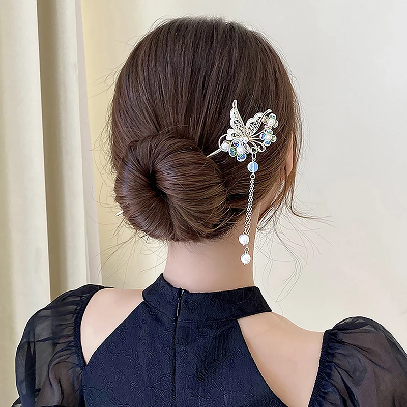 

Chinese Pearl Pendant Butterfly Step Shake Hairpin Hair Accessories Chinese Style Ancient Style Hair Stick Headwear