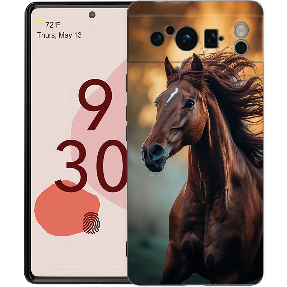 Elegant Horse Design Shockproof TPU Phone Case - Black Cover s