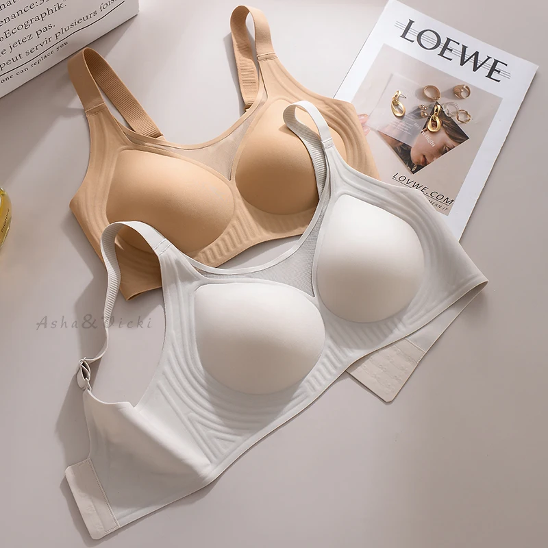 Plus Size Jelly Gum Full Cover Semi Fixed Large Cup Lace Underwear Anti Glare Mesh Woman Bra Comfortable Gathering 4