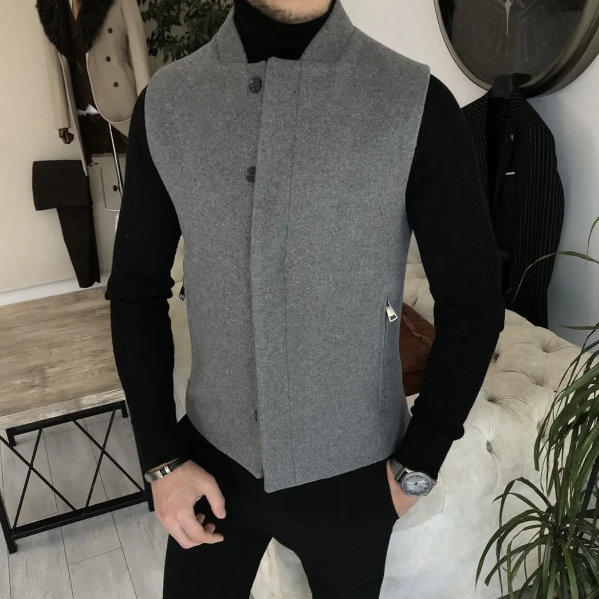 

Wool Groom Vests For Wedding Tuxedos Slim Fit Party for Men Fashion Attire Groomsmen Prom Waistcoat Bespoke