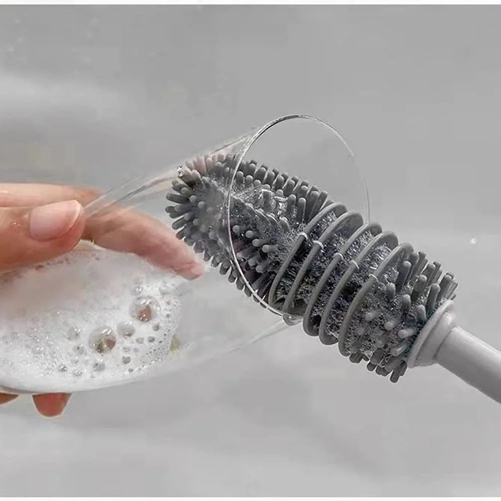 Silicone Bottle Brush , Long Handle Bottle Cleaner, 13" Bottle Cleaning Brush for Flasks, Vacuum Sports Bottles, Vases and Glassware (Grey) 5
