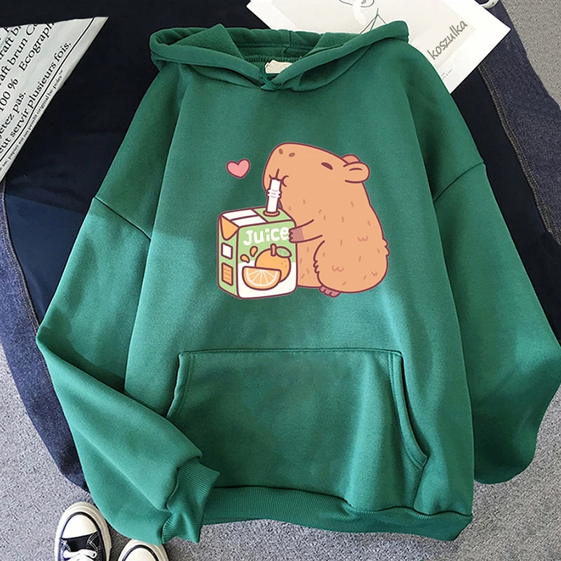 Cute Capybara Drinking Orange Juice Hoodies Moletom Feminino Kawaii Women/Men Hooded Pullovers Sudaderas Girls Kawaii Clothing