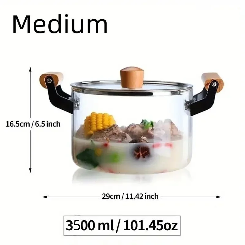 Borosilicate Glass Stockpot With Wooden Handles Kitchen Utensil For Cooking Baking For Hotel/Commercial