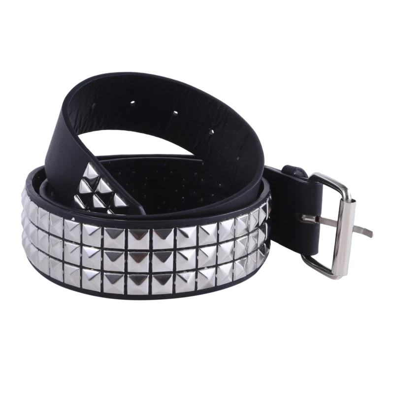 

Ladies Belt Punk Belt Square Beads Rivet Belt Black Harajuku Waistband Eyelet Pin Buckle Men Metal Decoration Belt