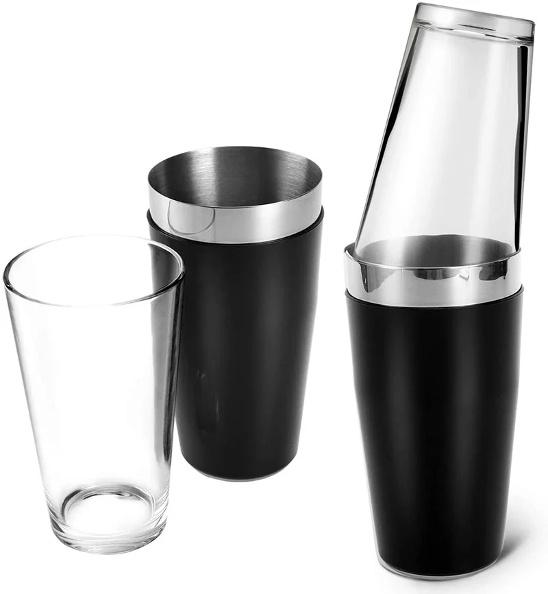 Cocktail Shaker Boston Cocktail Shaker 16 fl oz Glass and 26 fl oz Stainless Steel with Rubber Sleeve