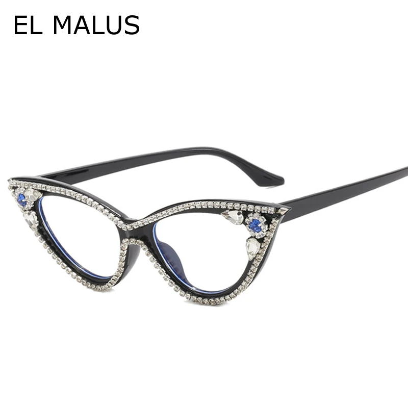 CatEyeGlitterGlassesFrameFashionRetroWomenDiamondCrystal