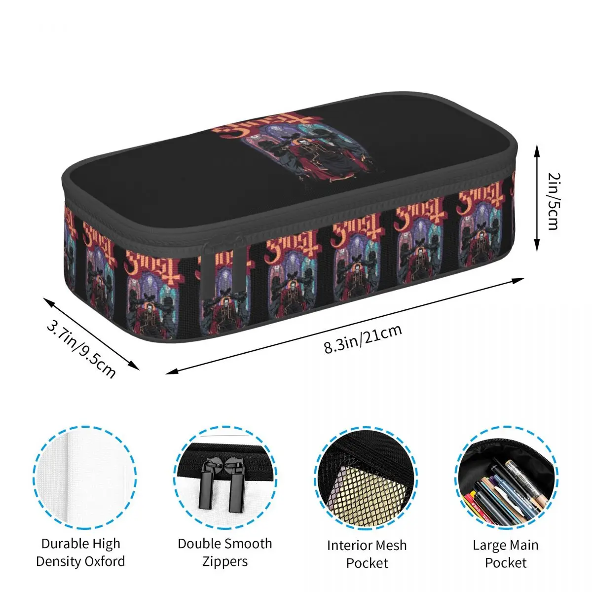 고스트 밴드 메탈 록 음악 연필 케이스 연필 파우치 보관 문구 용품 학생용 대용량 펜 박스 연필 가방