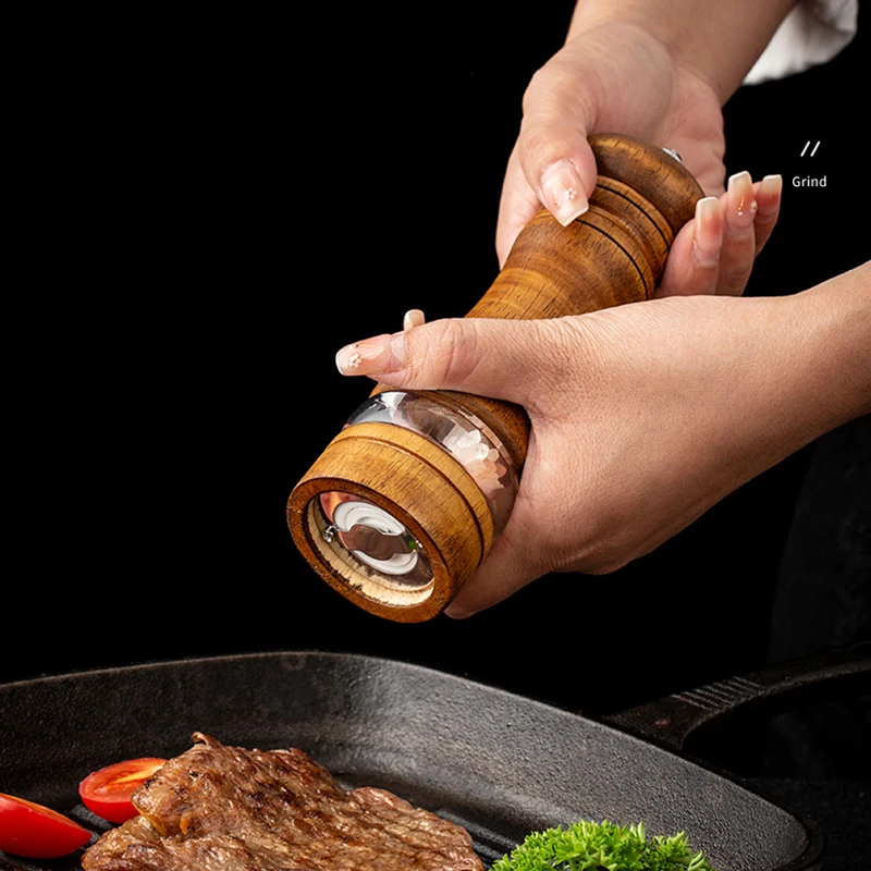6-inch Manual Pepper Grinder Rubber Wood Acrylic Ceramic Core Freshly Ground Pepper Seasoning Grinding Bottle salt and pepper grinder