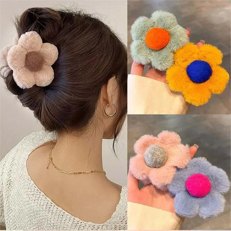

Fashion Plush Flower Hair Claw Large Shark Clip Simple Barrettes Crab Hair Clips Hairgrips Autumn Winter Hair Accessories