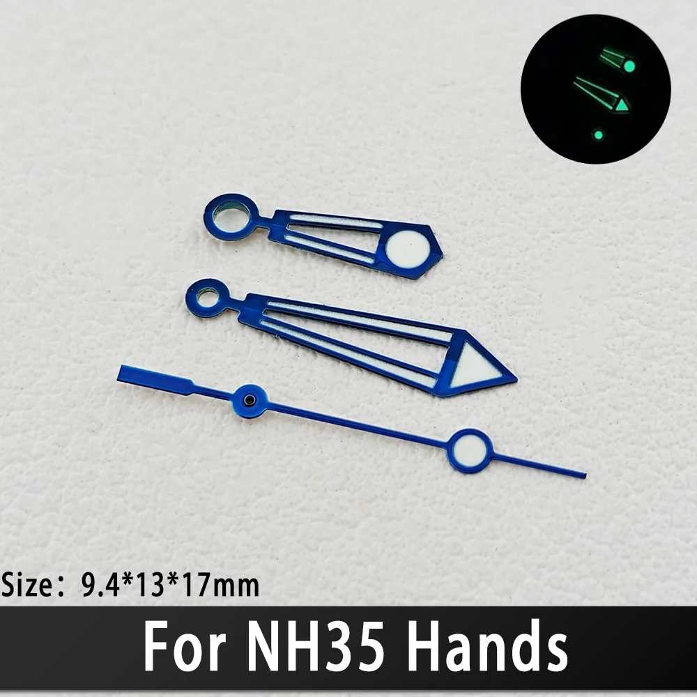 Hollowed Out Silver, Gold, Blue Hour Hands with C3 Green Luminous 9.4*13*17mm