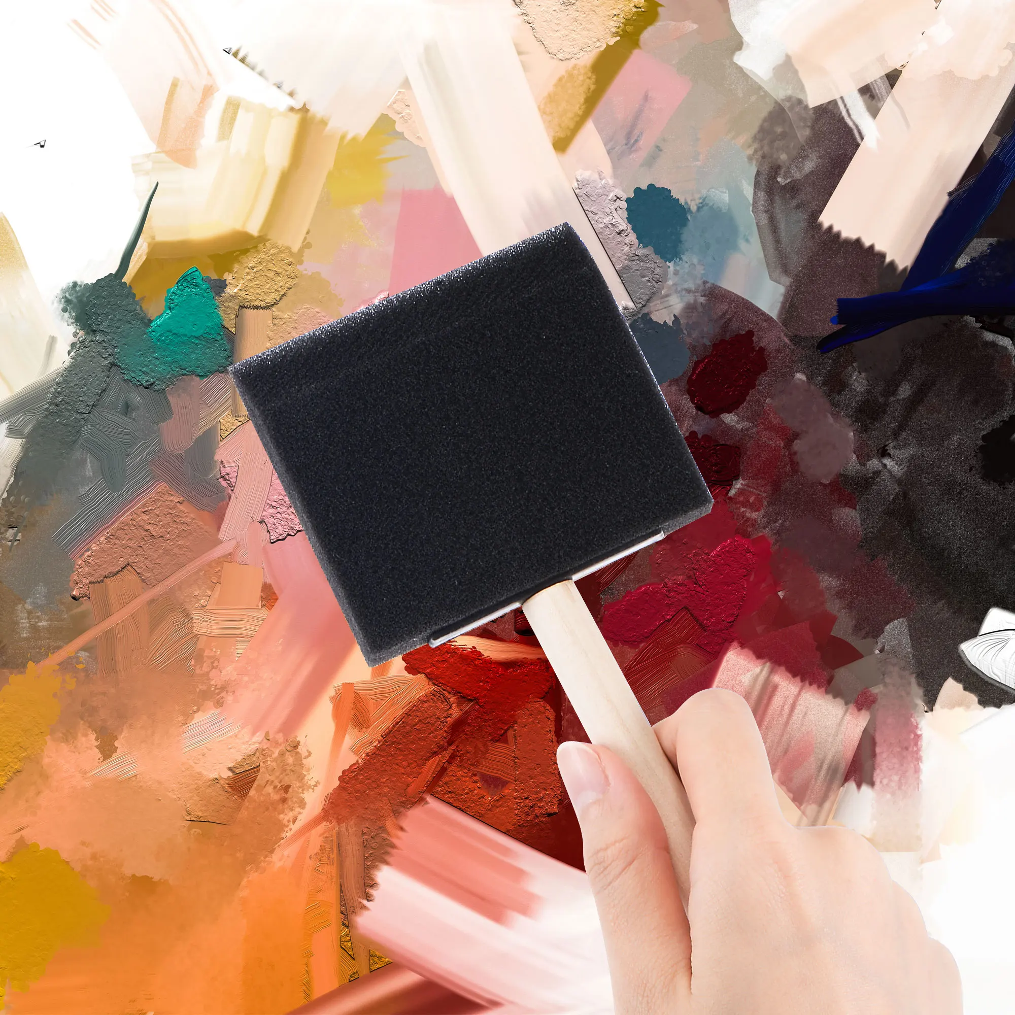 uxcell 3 Inch Foam Paint Brushes Bevel Edge with Wood Handle Sponge Brush 12 Pcs for Painting