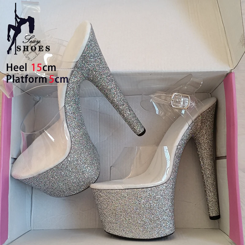 Modern Sandals Wedding Shoes Sequined Cloth Platform Heeled Sandals 2024 New 15CM Thin Heels Buckle Strap Party Shoes Sandals