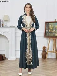 Muslim Elegant Ladies Dress Sets Long Sleeve Cardigan with Inner Dress Saudi Arab Abaya Suit Women Evening Dresses Islam Clothes