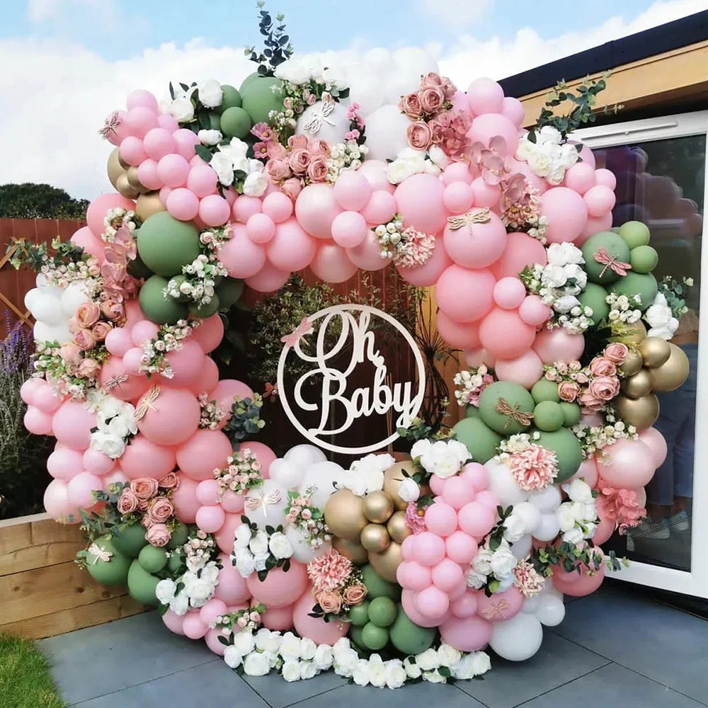 

237Pcs Macaron Pink Avocado Green Balloon Garland Wedding Party Decoration Balloon Arch Valentines Birthday Baby Shower Supplies