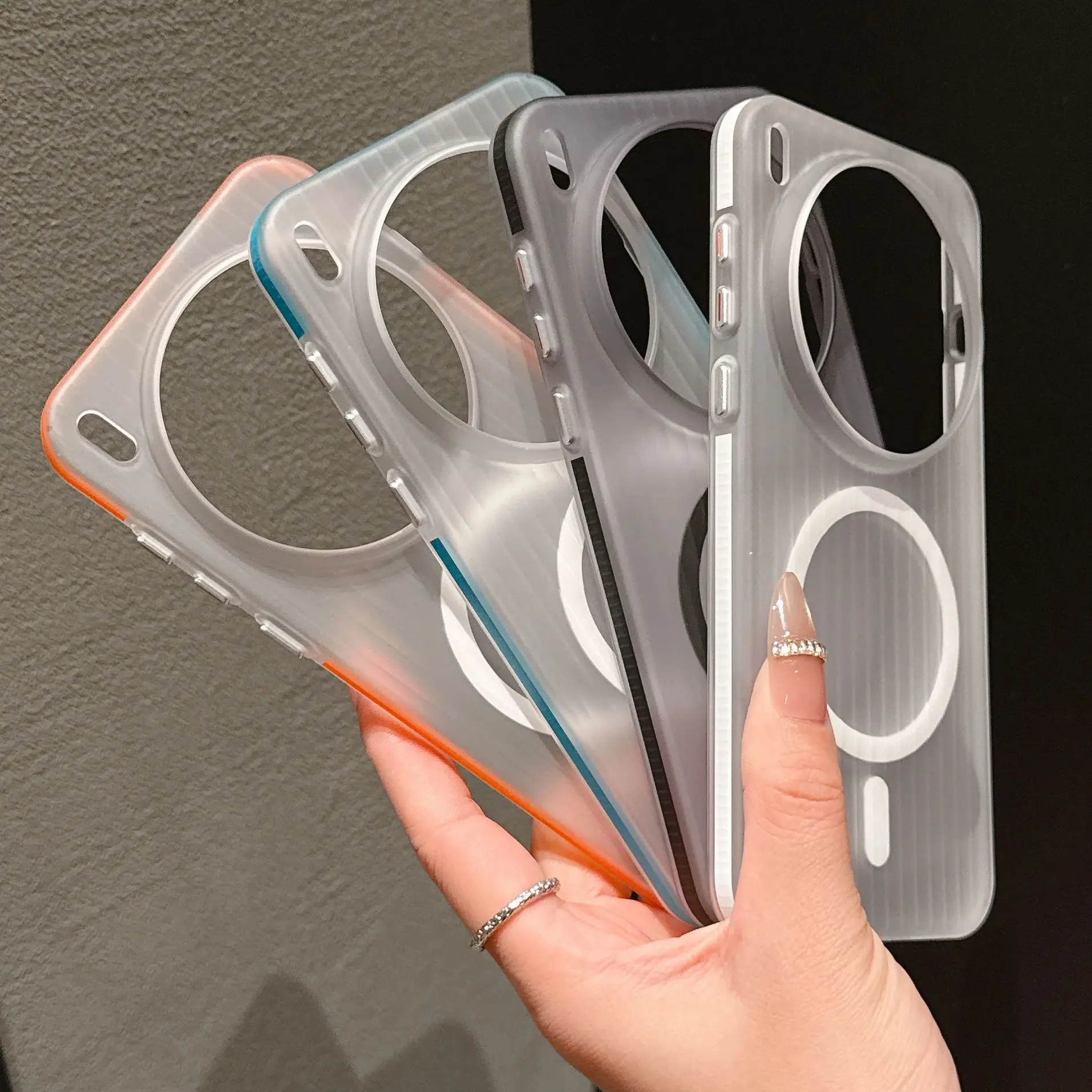 Frosted Transparent Stripe Magnetic Phone Case with Rugged PC Hard Cover