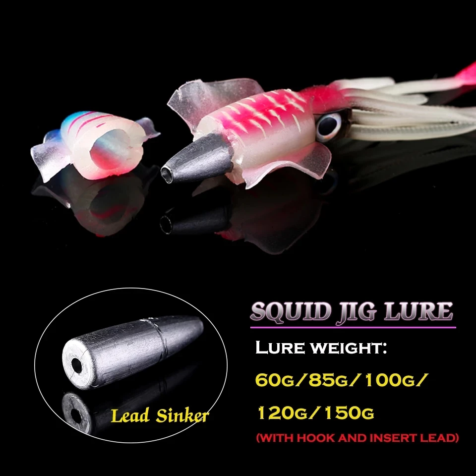 5 Leurres De Pêche Calmar - Appâts Plastique Dur 9.5cm Avec Hameçons Doubles, Pour Eau Douce Et Mer