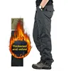 Autumn Winter Fleece-Lined Thickened Cargo Pants Men's Warm Cotton Wadded Trousers Straight-Leg Plus Size Casual Pants For Outdo