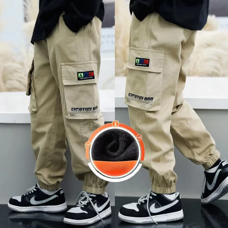 Boys' Pants Autumn And Winter Styles Medium To Large Children's Workwear Pants Trendy And Stylish Winter Boys' Plush Casualpants