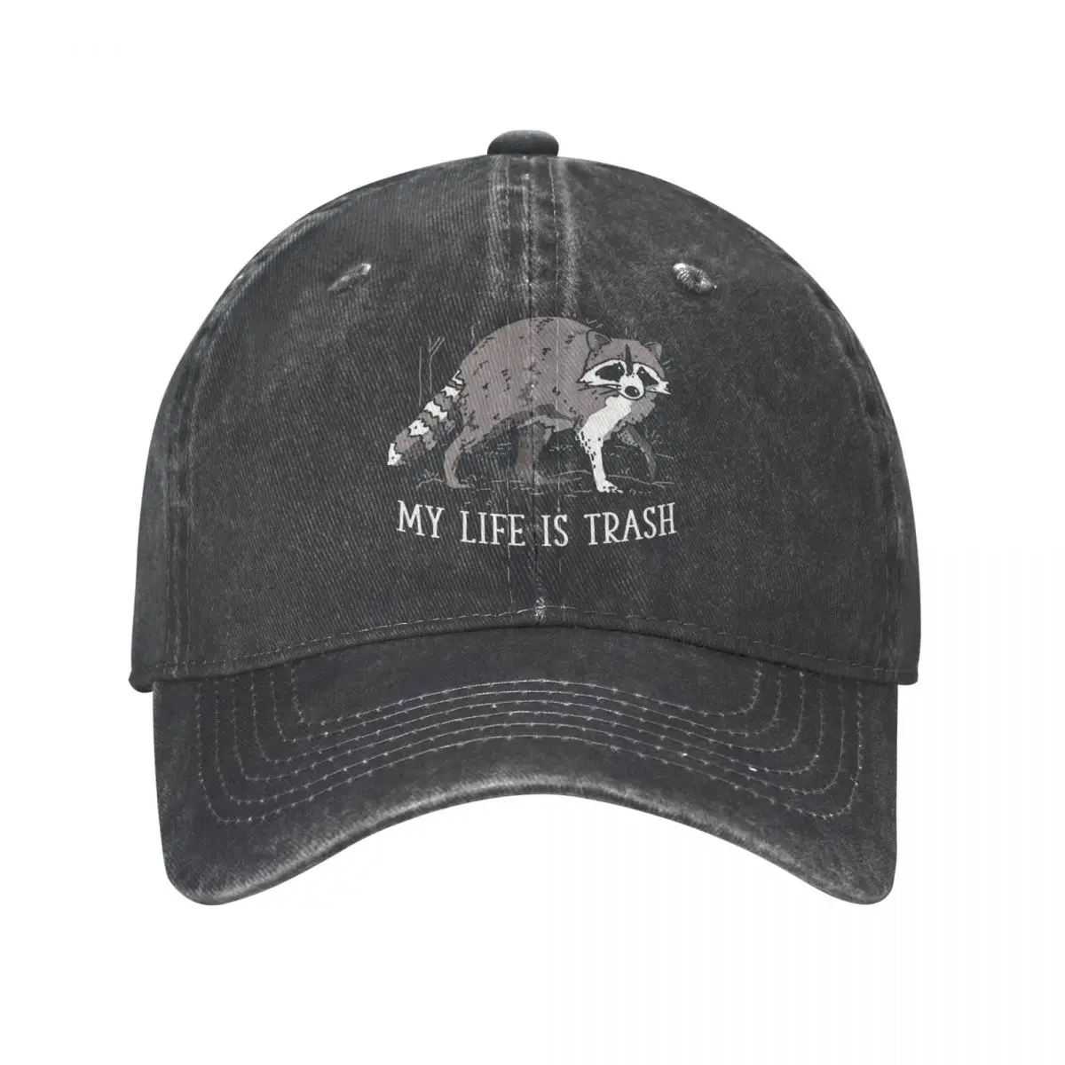 

Cute Raccoon Baseball Caps Classic Distressed Denim Washed My Life Is Trash Headwear Men Women Outdoor Running Golf Caps Hat