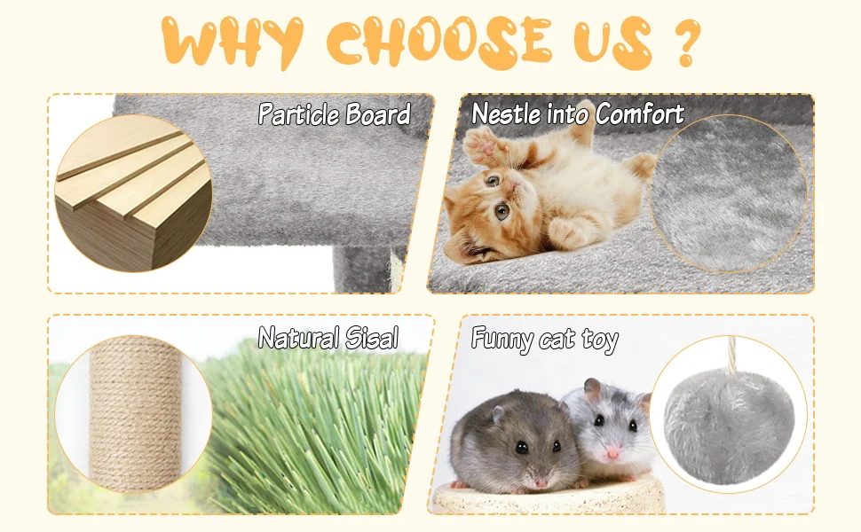 Cat Tree Multi-Level Tower Condo Scratching Post Kitten Toy Cozy Condo Climb Furniture Climbing Tower Activity Centre Gray