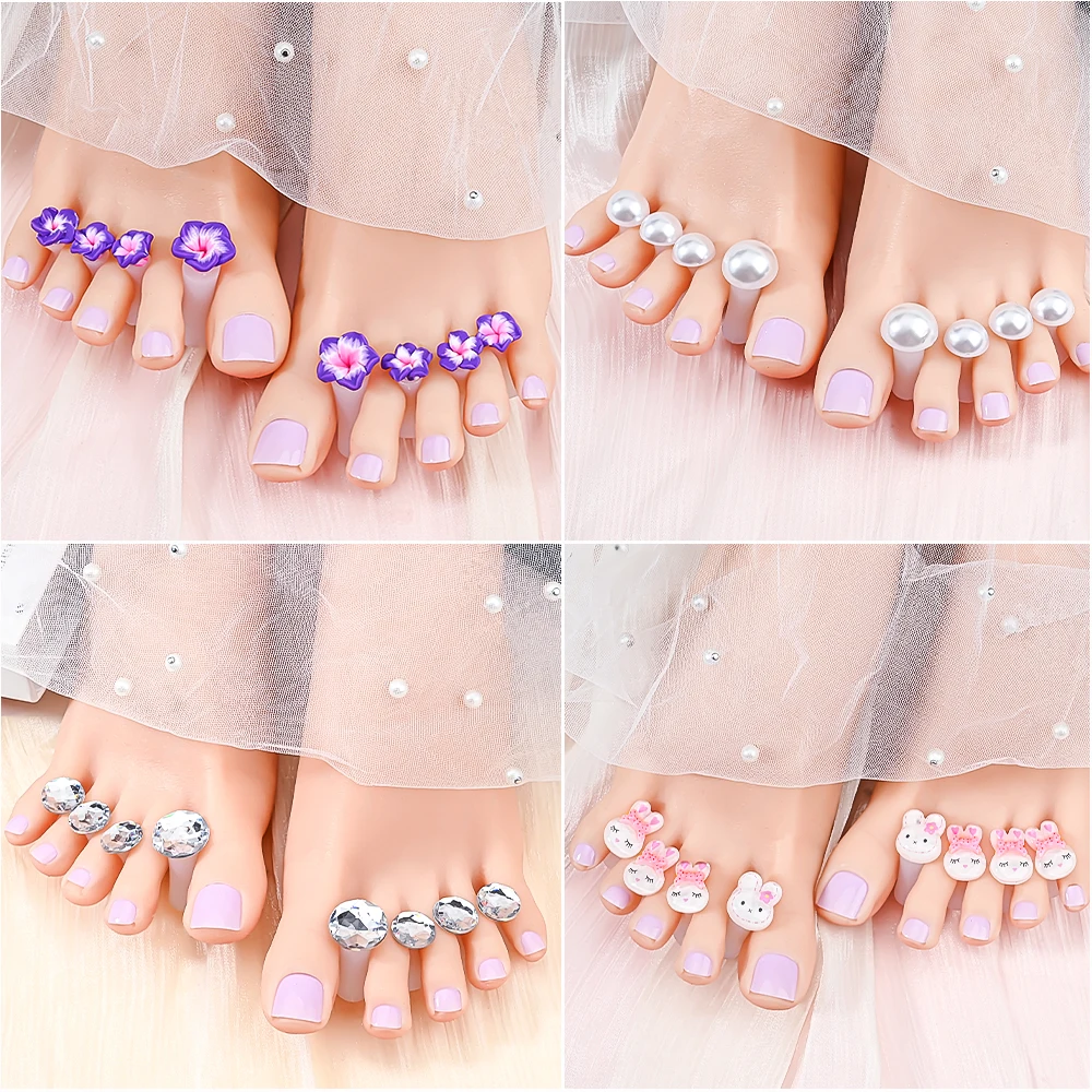 8pcs/Bag Soft-Silicon Finger Toe Separator Pearl/Diamond/Flower/Rabbit Desig for Nail Polish Finger Toe Pedicure Separation Tool