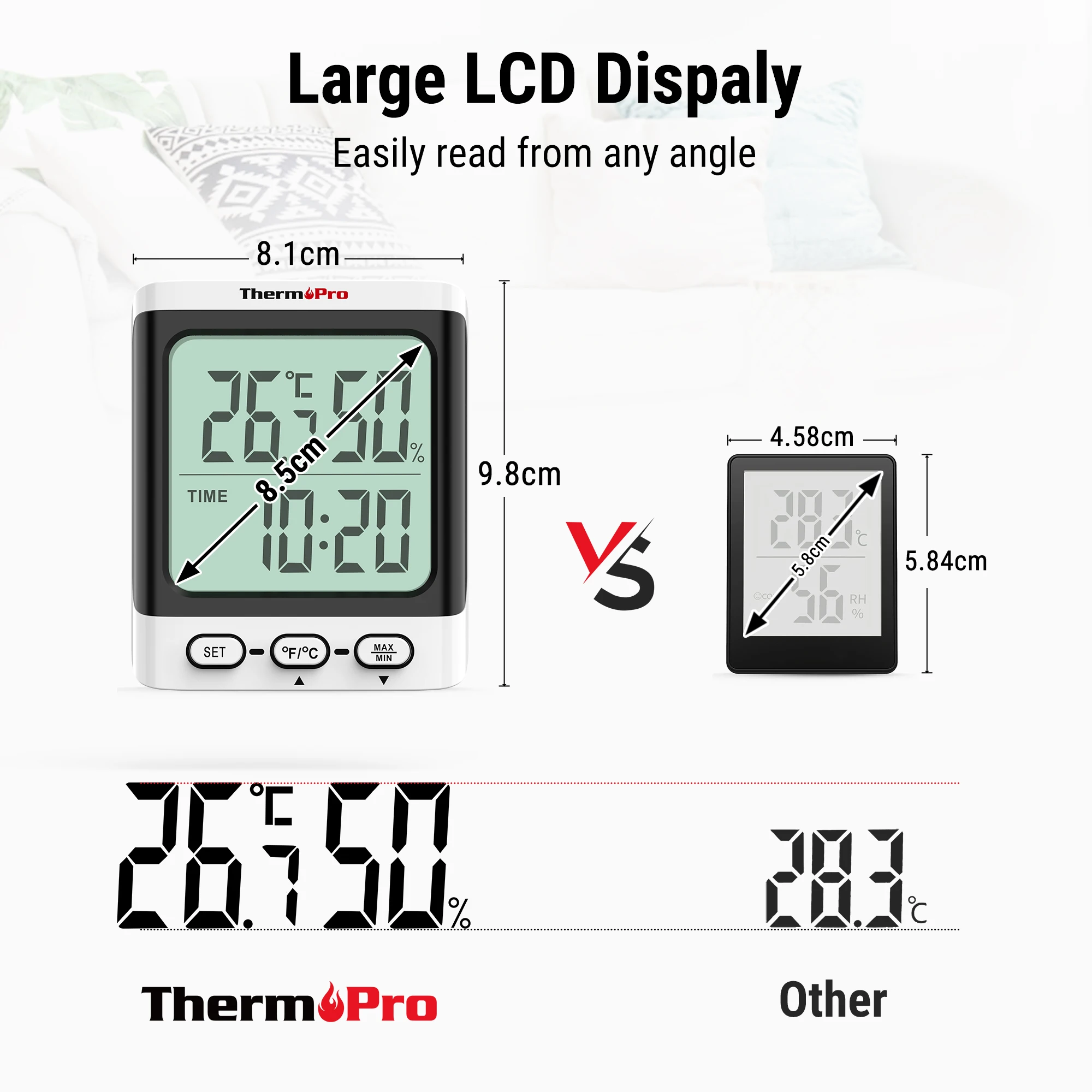 ThermoPro-TP152  LCD ȭ  ǳ  µ , ð  