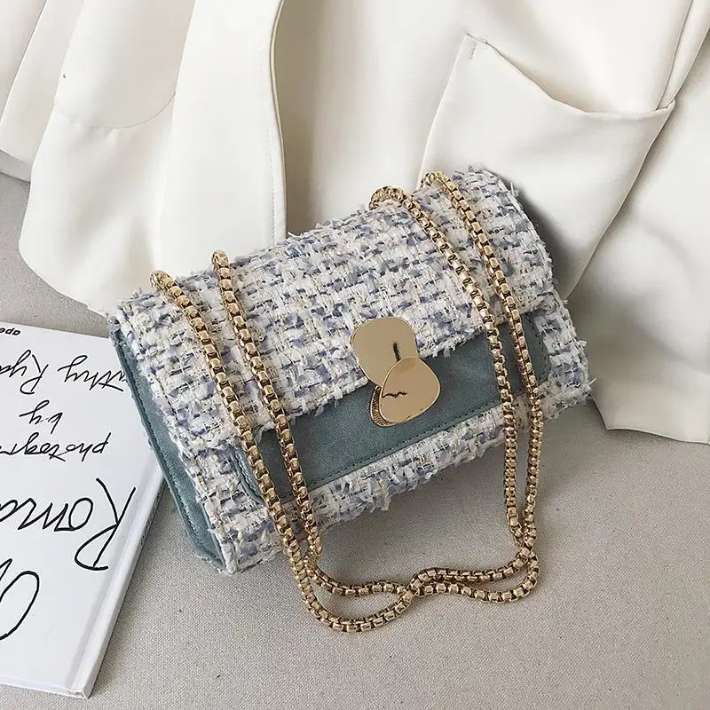 New trend chain plush messenger bag wild fashion shoulder bag messenger female bag small square bag purses crossbody