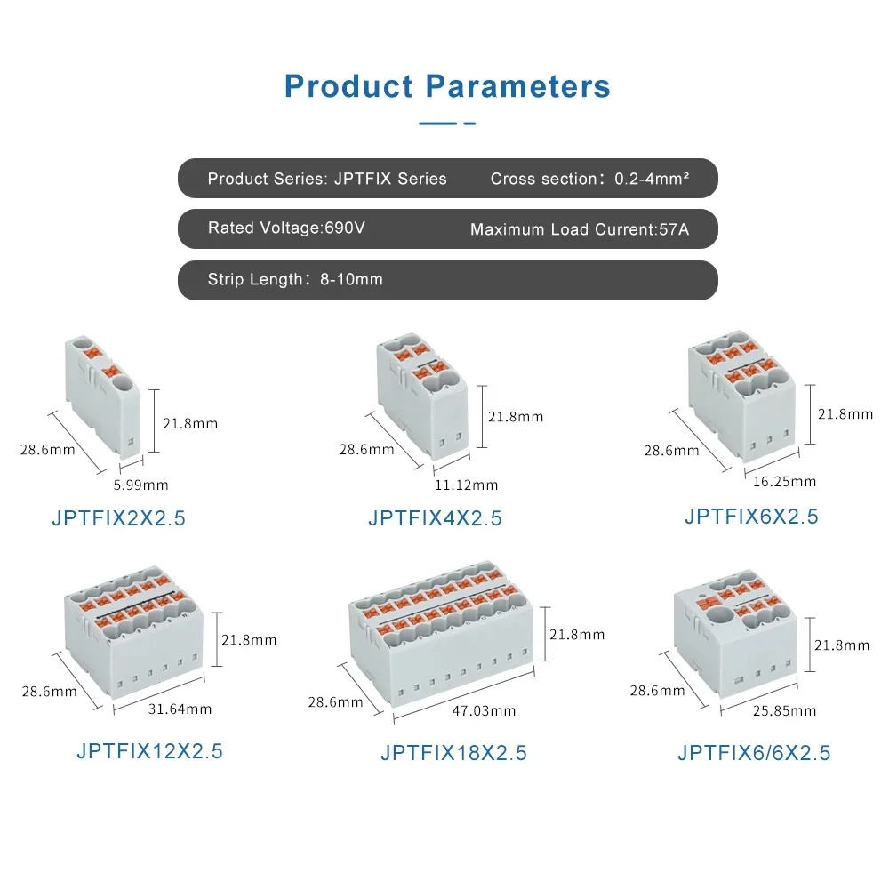 Distribution Block PTFIX 2.5mm&sup2; 2/4/6/7/12/13/18/19 Connection Push-in Electric Power Terminal Block Connector Mount on Din Rail
