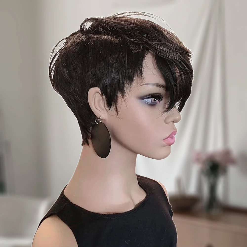 Short Pixie Cut Wig Human Hair with Bangs for Black Women 150% Density Brazilian Remy Hair Easy to Wear Short Machine Made Wig human hair wigs