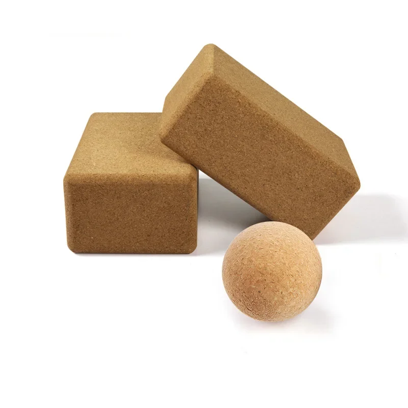 3 PCS Eco Friendly Embossed Massage Ball and Cork Yoga Block Set