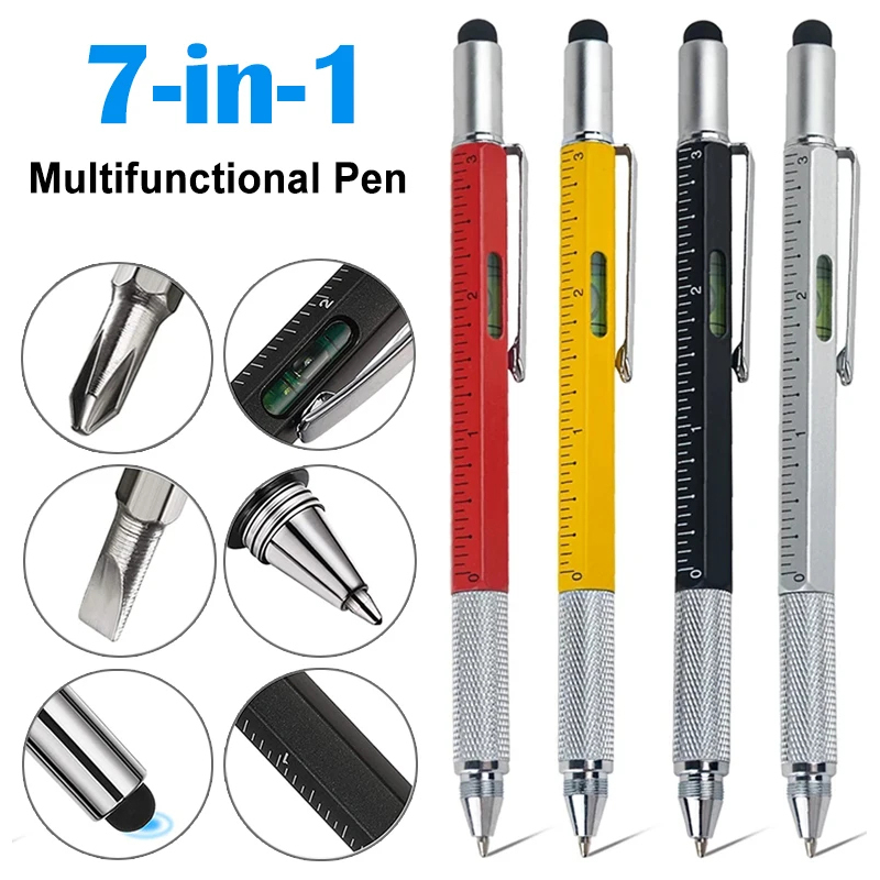 7 in1 Multifunction Ballpoint Pen With Modern Handheld Tool Measure Technical Ruler Screwdriver Screen Stylus Spirit Level Tools