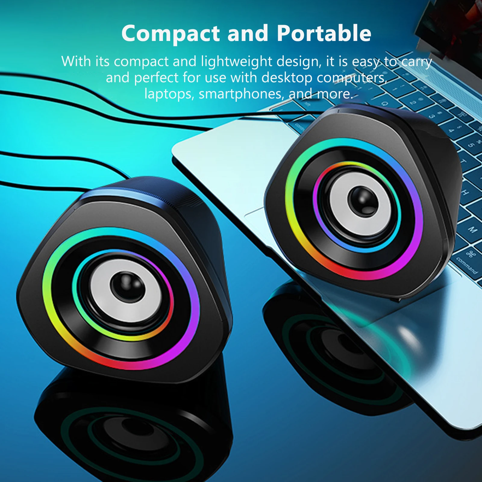 SADA Home Speaker Set Desktop PC Computer Speakers 3.5mm Wired Laptop Speakers USB Powered Sound Box with RGB Lights