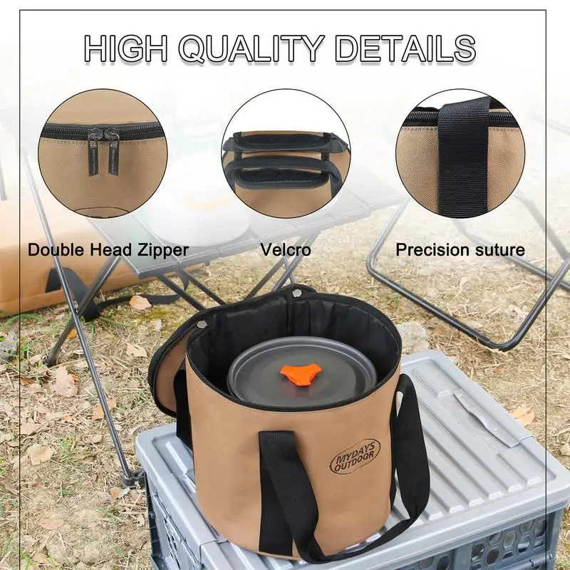 Oxford Cloth Camping Cookware Sundries Carrying Bag Waterproof Round Plate Dishes Bowl Pot Storage Pouch Wear Resistant camping cookware bag